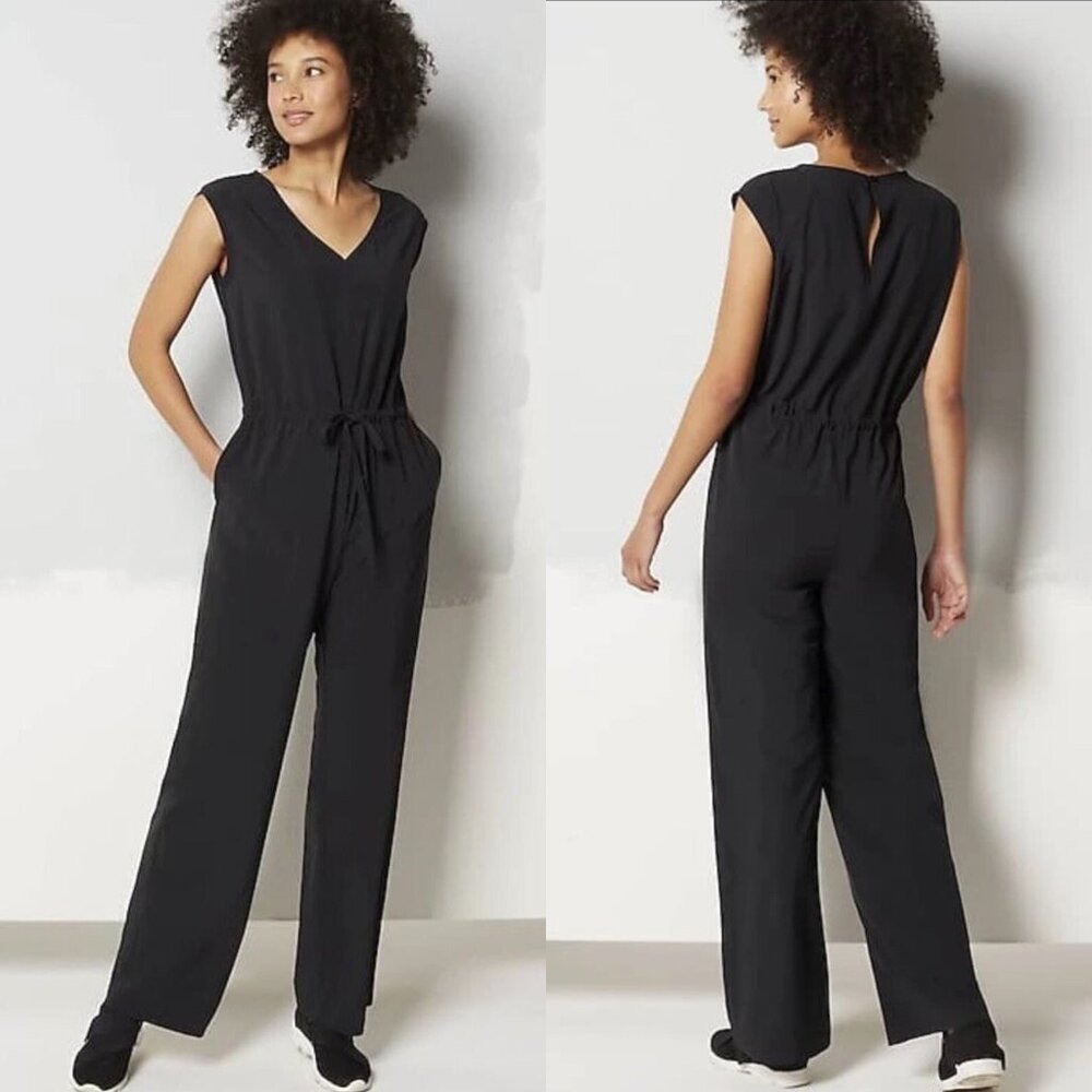 J. Jill Black Wide Leg Jumpsuit Sleeveless Drawstring Waist XL Petite